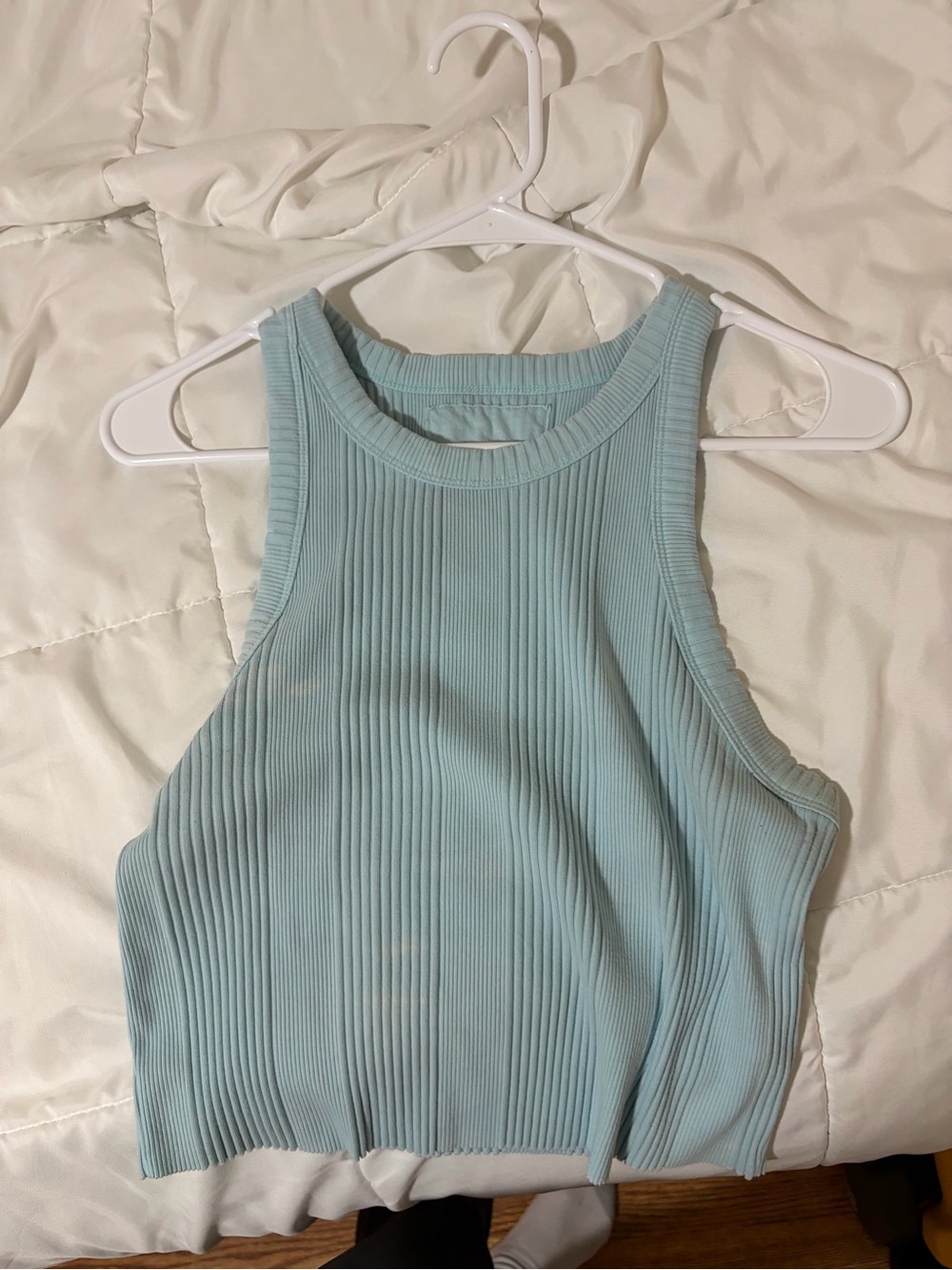 Ribbed Tank Top in Light Blue - Women's Crop Tank